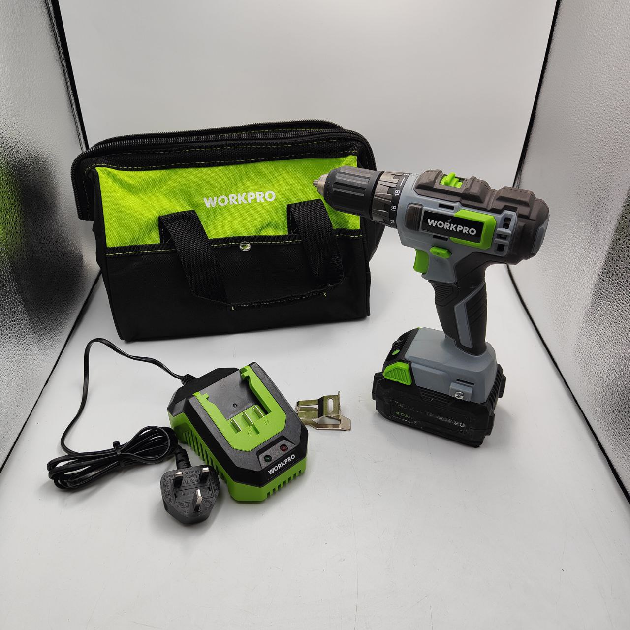 WORKPRO 20V Cordless Drill Driver, 4000mAh Battery, Quick Charger, LED Light