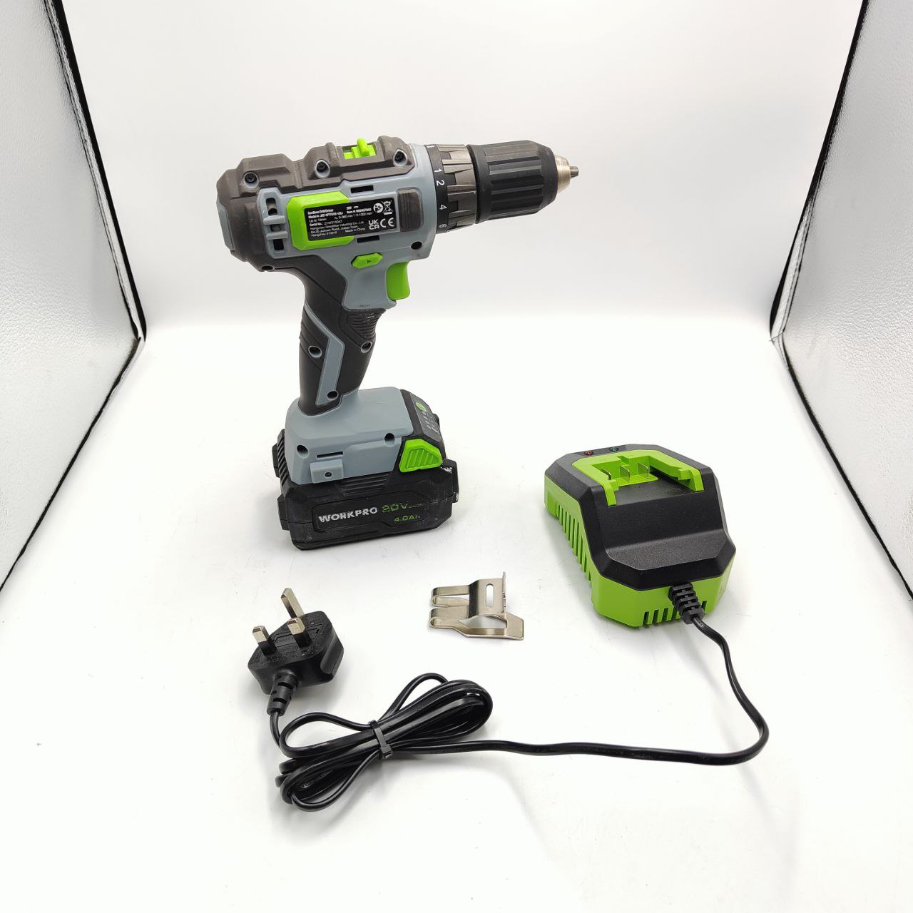 WORKPRO 20V Cordless Drill Driver, 4000mAh Battery, Quick Charger, LED Light