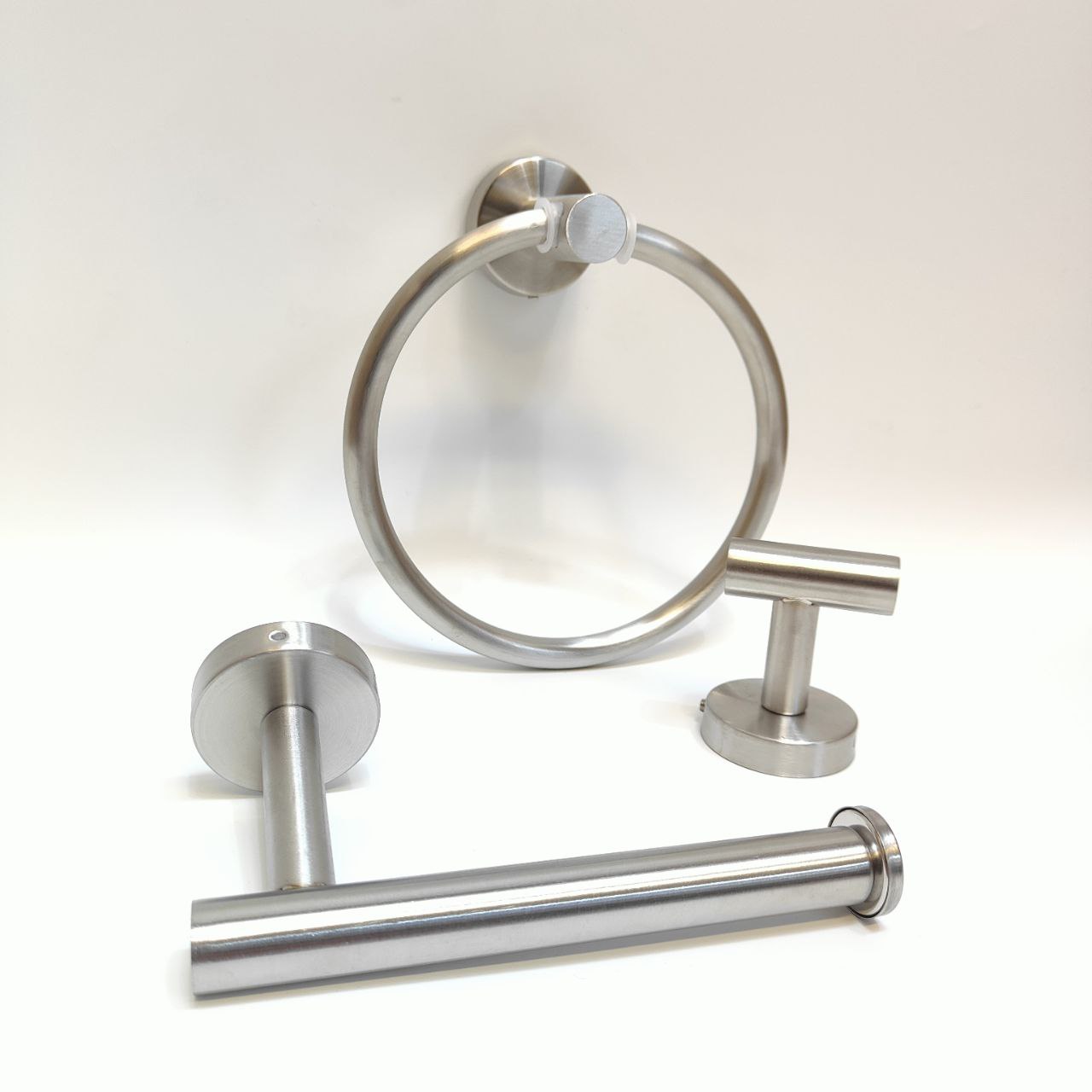 3-Piece Bathroom Accessory Set: Toilet Roll Holder, Towel Ring & Coat Hook