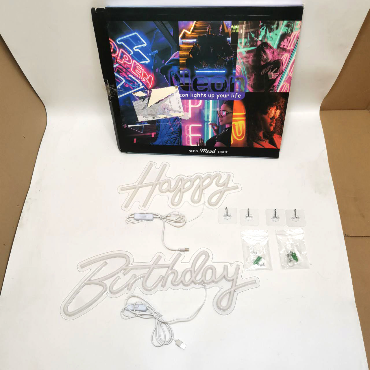 Happy Birthday Neon Sign, Warm White LED Light for Party Wall Decor, Large Size