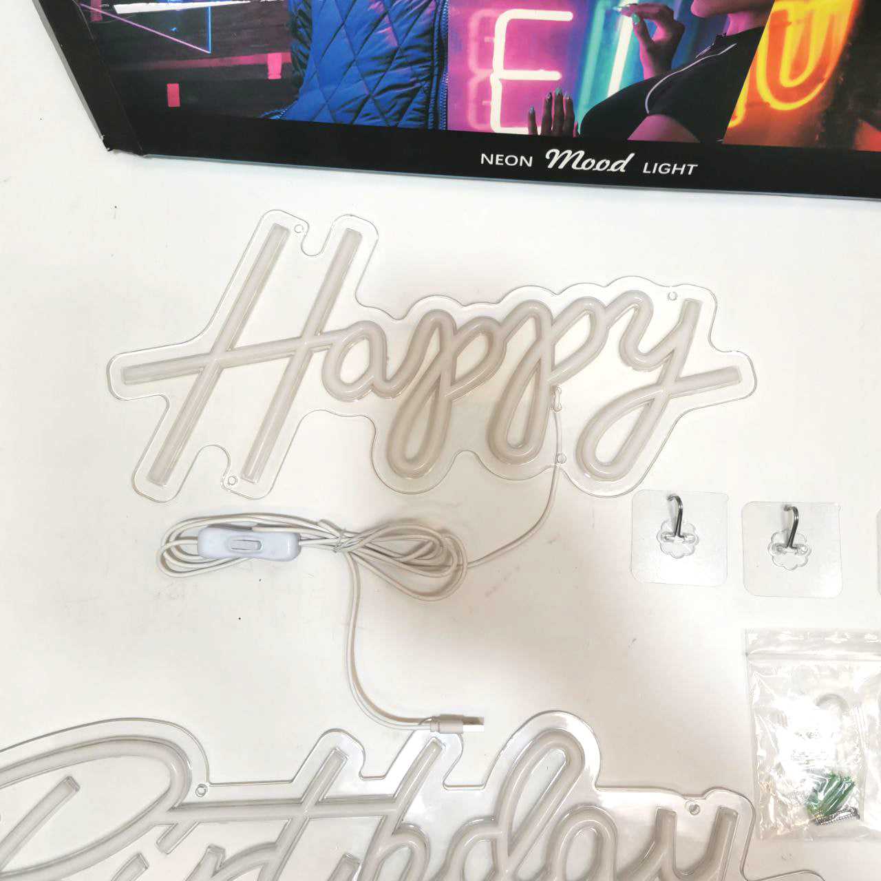 Happy Birthday Neon Sign, Warm White LED Light for Party Wall Decor, Large Size