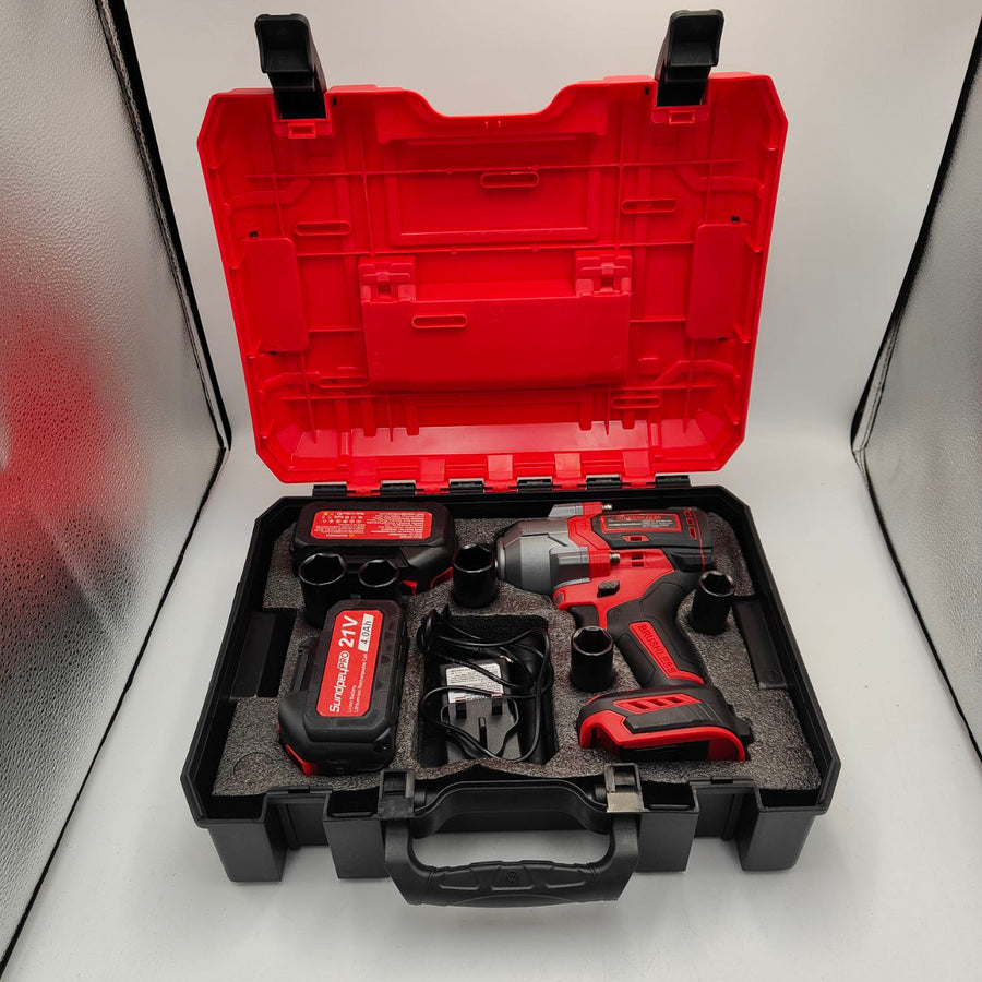 SundpeyPRO 21V Cordless Impact Wrench 1200N·m High Torque 2 Batteries 5 Sockets