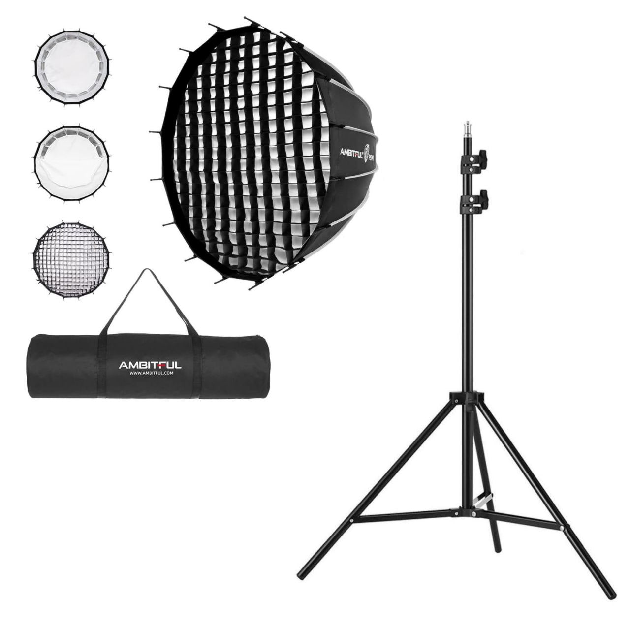 AMBITFUL PS60 60CM Parabolic Softbox Bowens Mount w/ Grid, Stand & Bag - Massive Discounts