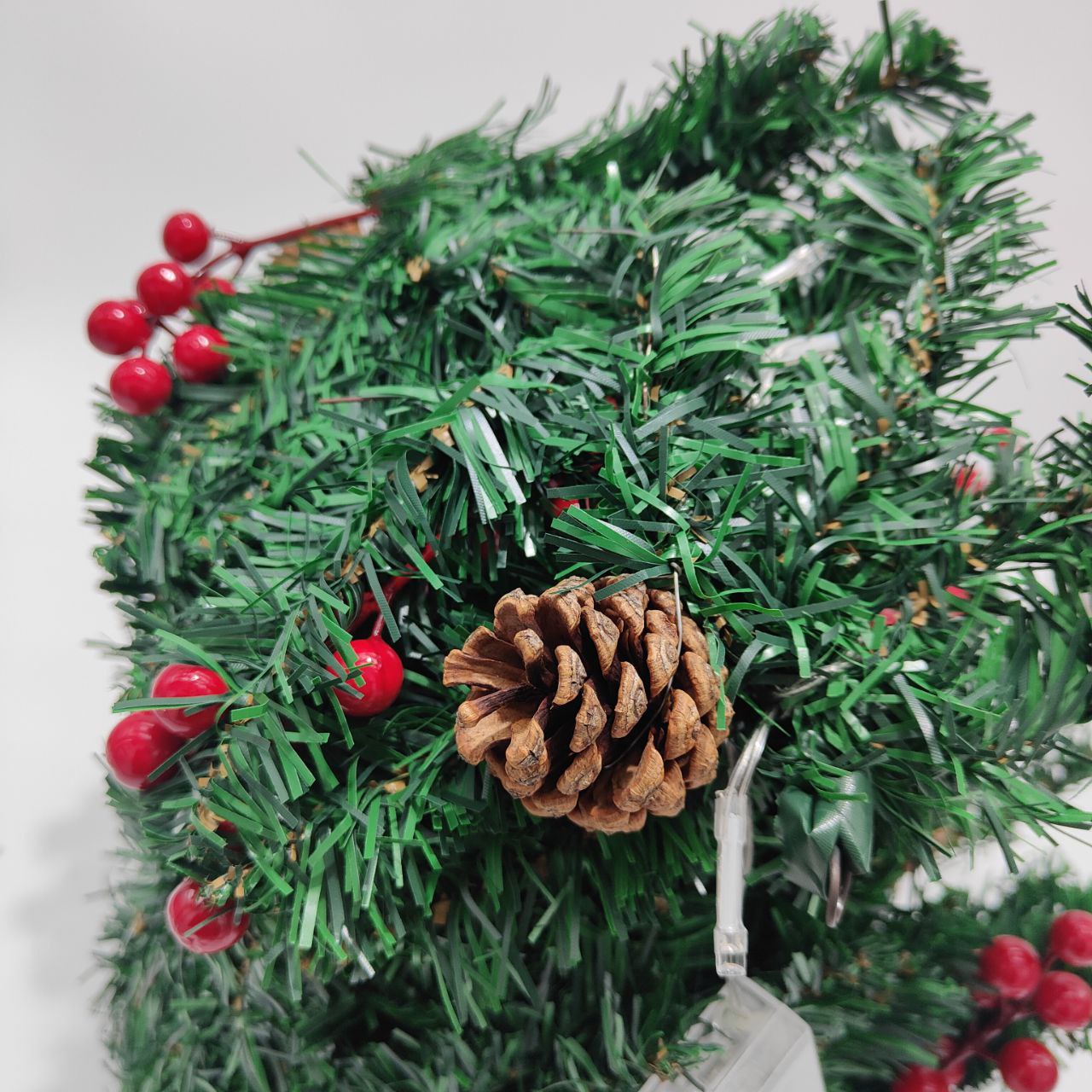 Pre-lit 8ft Christmas Garland with Red Berries, Pine Cones & 40 LED Lights