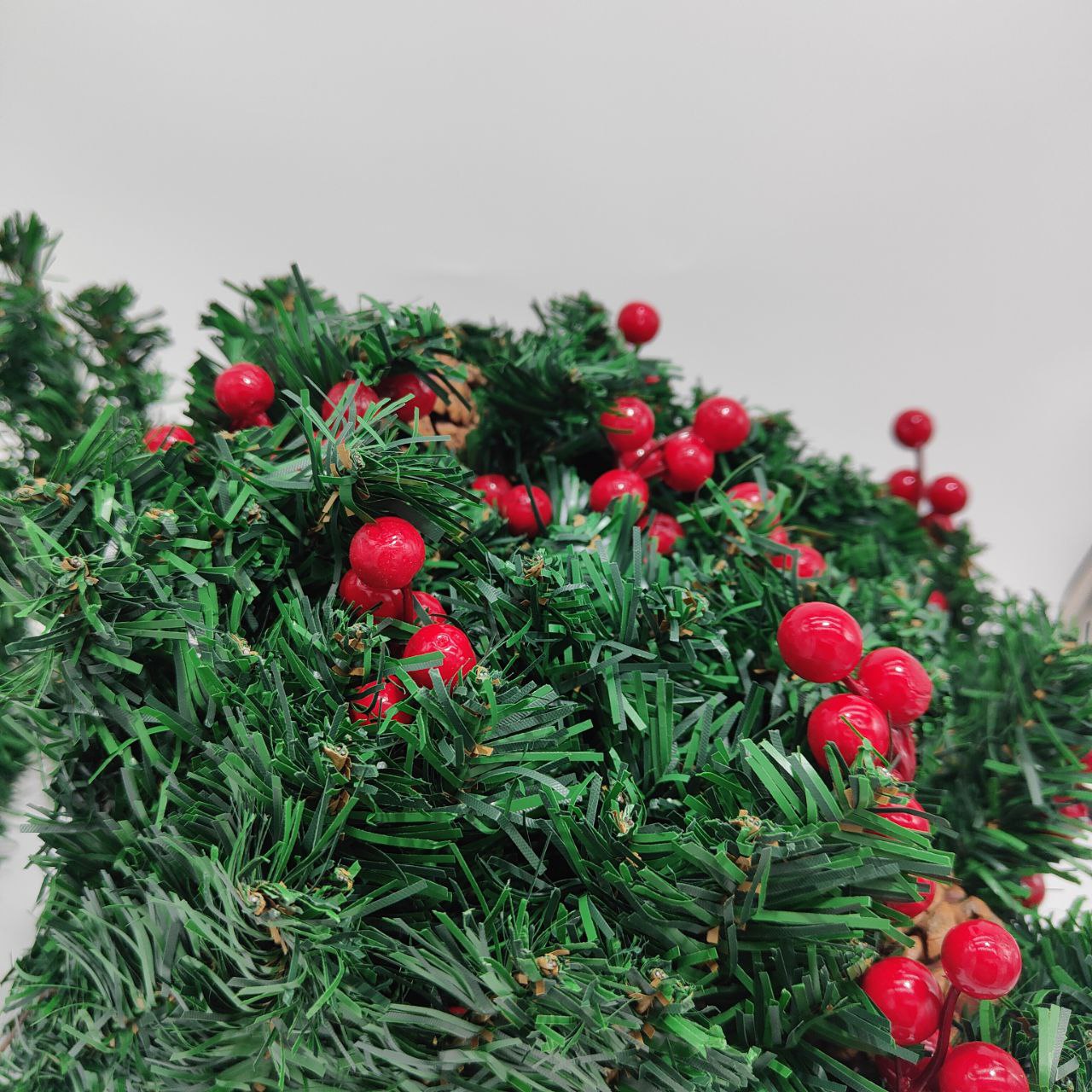 Pre-lit 8ft Christmas Garland with Red Berries, Pine Cones & 40 LED Lights