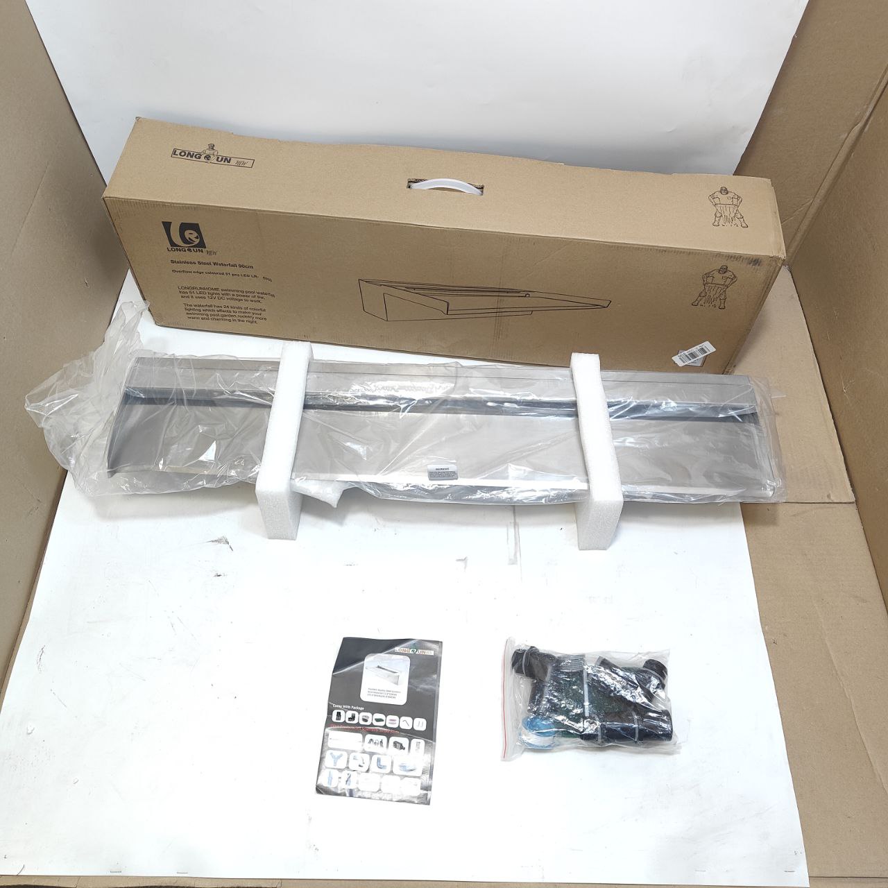 LONGRUNNEW 90cm Stainless Steel Pond Waterfall Blade Kit w/ Spillway, Width 20cm