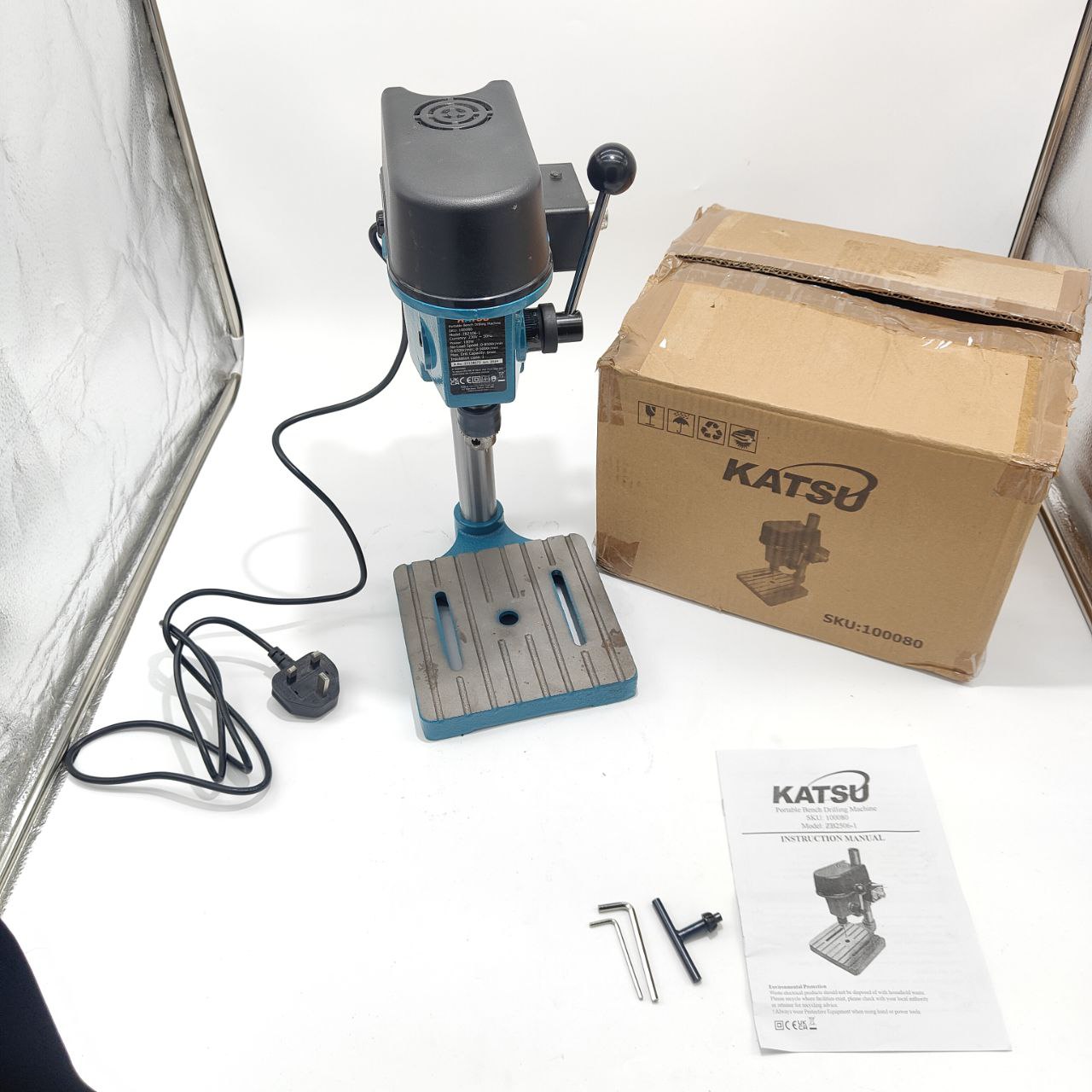 KATSU 100W Mini Bench Drill Press - Adjustable Speed, 6mm Chuck & Handle Lock