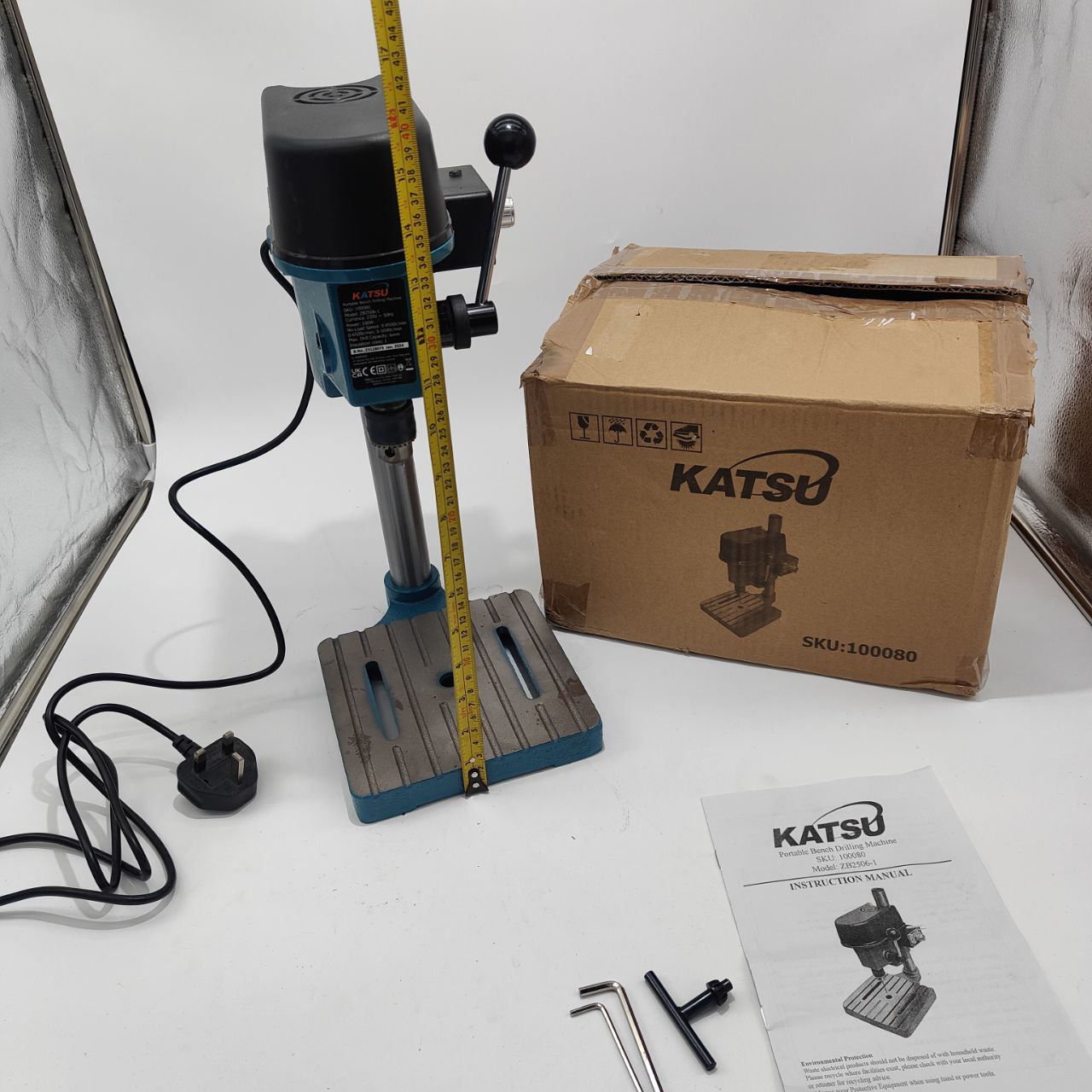 KATSU 100W Mini Bench Drill Press - Adjustable Speed, 6mm Chuck & Handle Lock