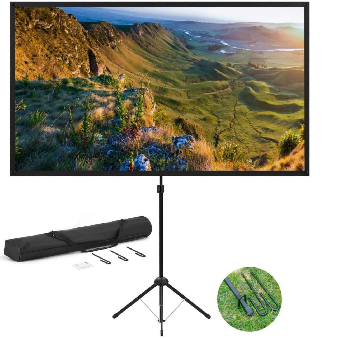 100 Inch Outdoor Projector Screen 16:9 w/ Stand Aluminium Frame, Portable 2 in 1 - Massive Discounts