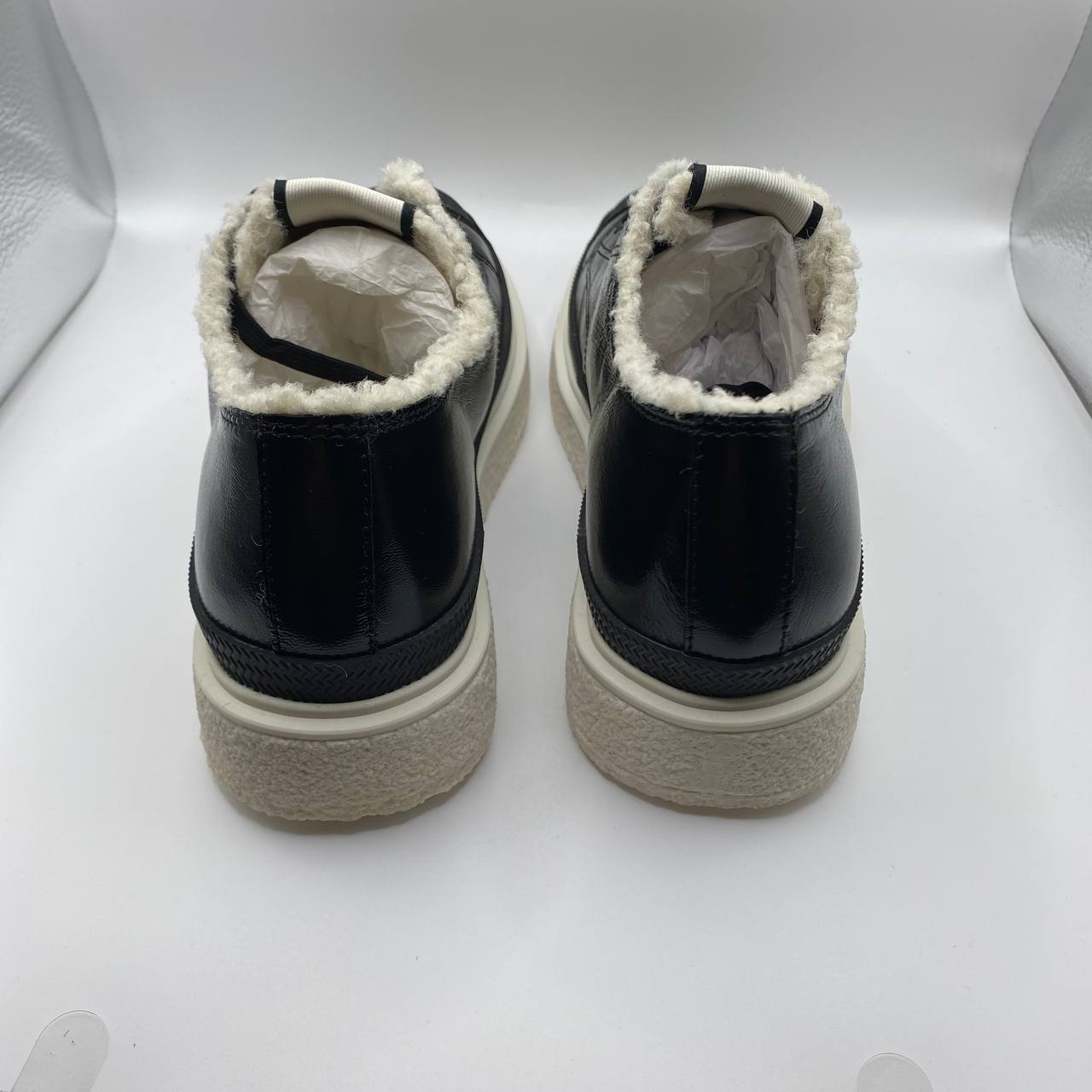 Armani Black Leather Sneakers, Faux Fur, Textured Sole, Women's UK 5 / EU 38