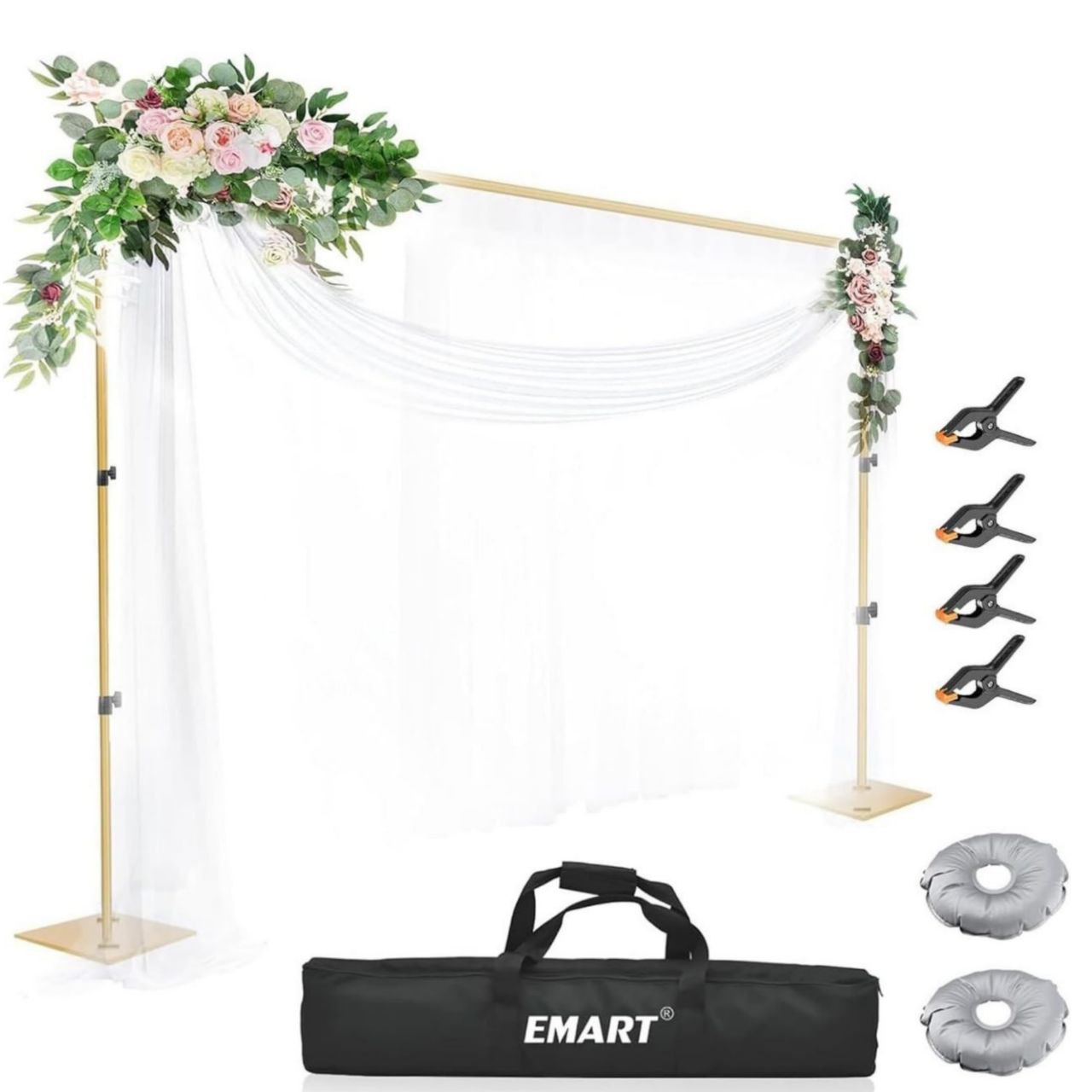 EMART Heavy Duty Backdrop Stand, 6.5x10ft, Adjustable, Steel Base, Gold