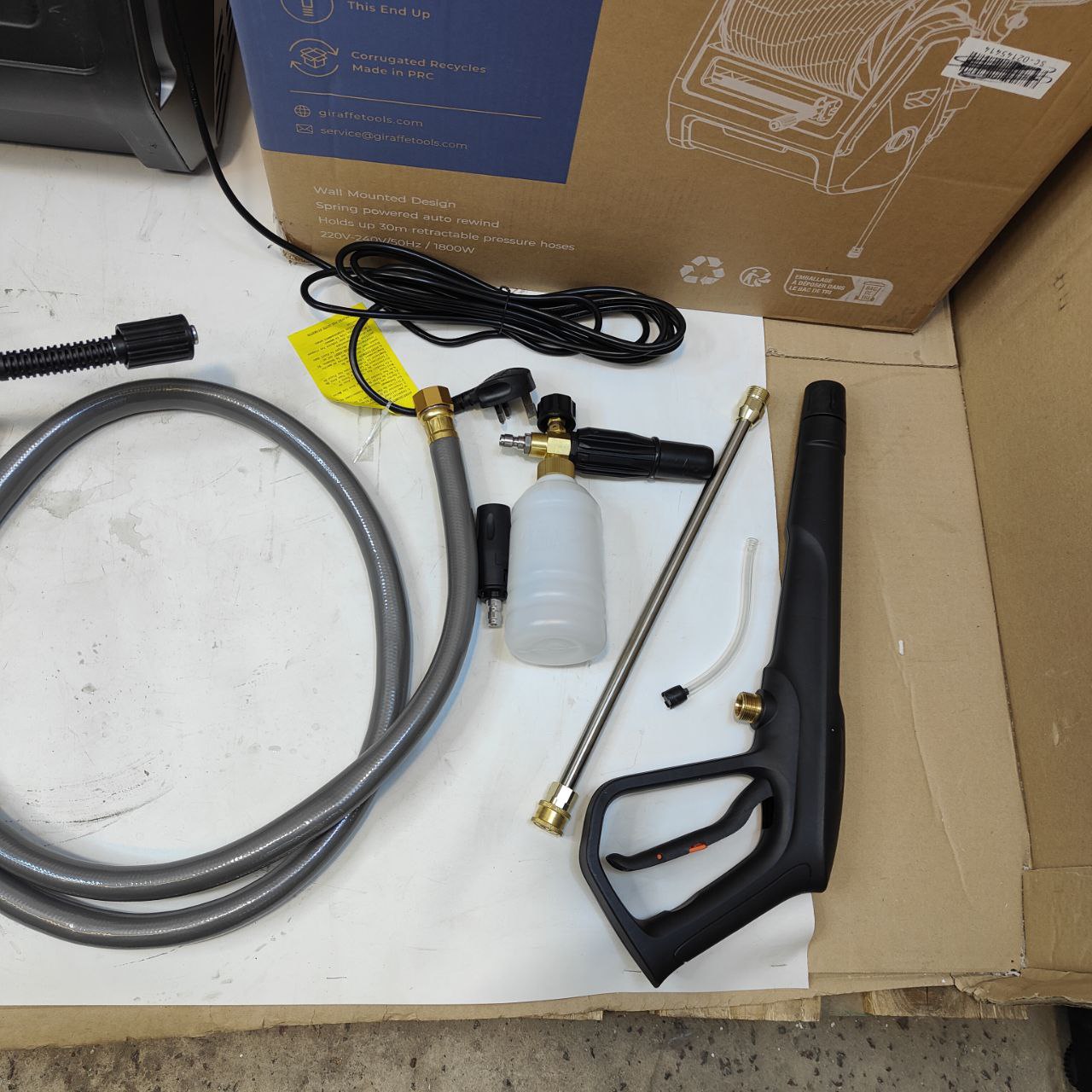 Giraffe Tools Wall Mounted Pressure Washer, 2200PSI, 30M Hose, Foam Cannon, Dark
