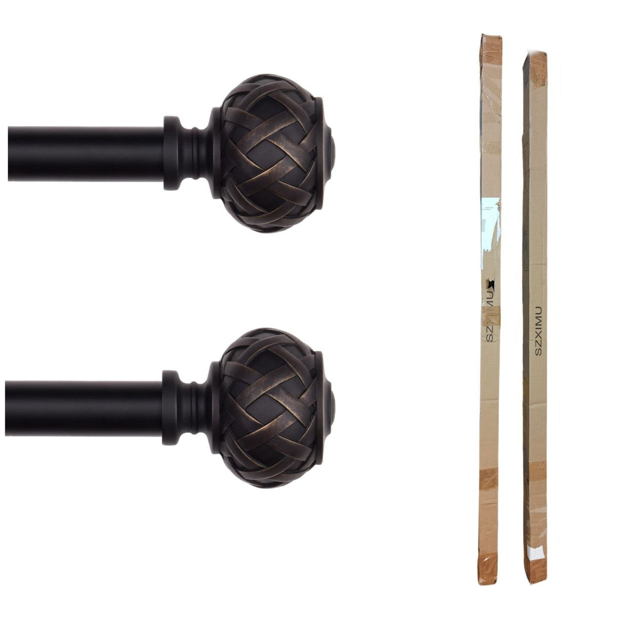 2pcs SZXIMU Curtain Pole 182-365cm (72-144''), Extendable, Netted Finials, Black