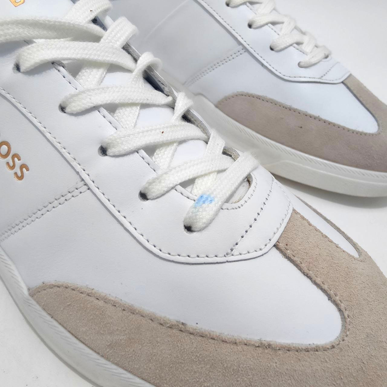 BOSS Brandon Leather Trainers Natural Size EU 44 (UK 10) Men's Casual Sneakers
