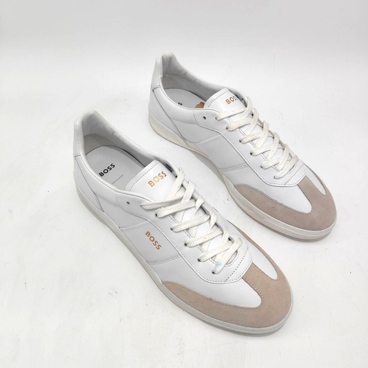 BOSS Brandon Leather Trainers Natural Size EU 44 (UK 10) Men's Casual Sneakers