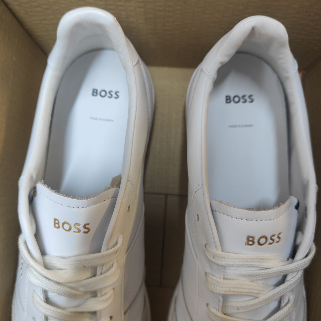 BOSS Brandon Leather Trainers Natural Size EU 44 (UK 10) Men's Casual Sneakers