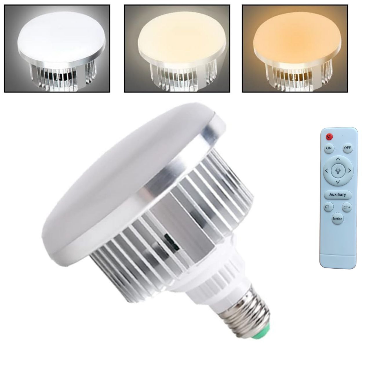 85W Dimmable Tricolor LED Bulb 3000K-6000K with Remote for E27 Softbox
