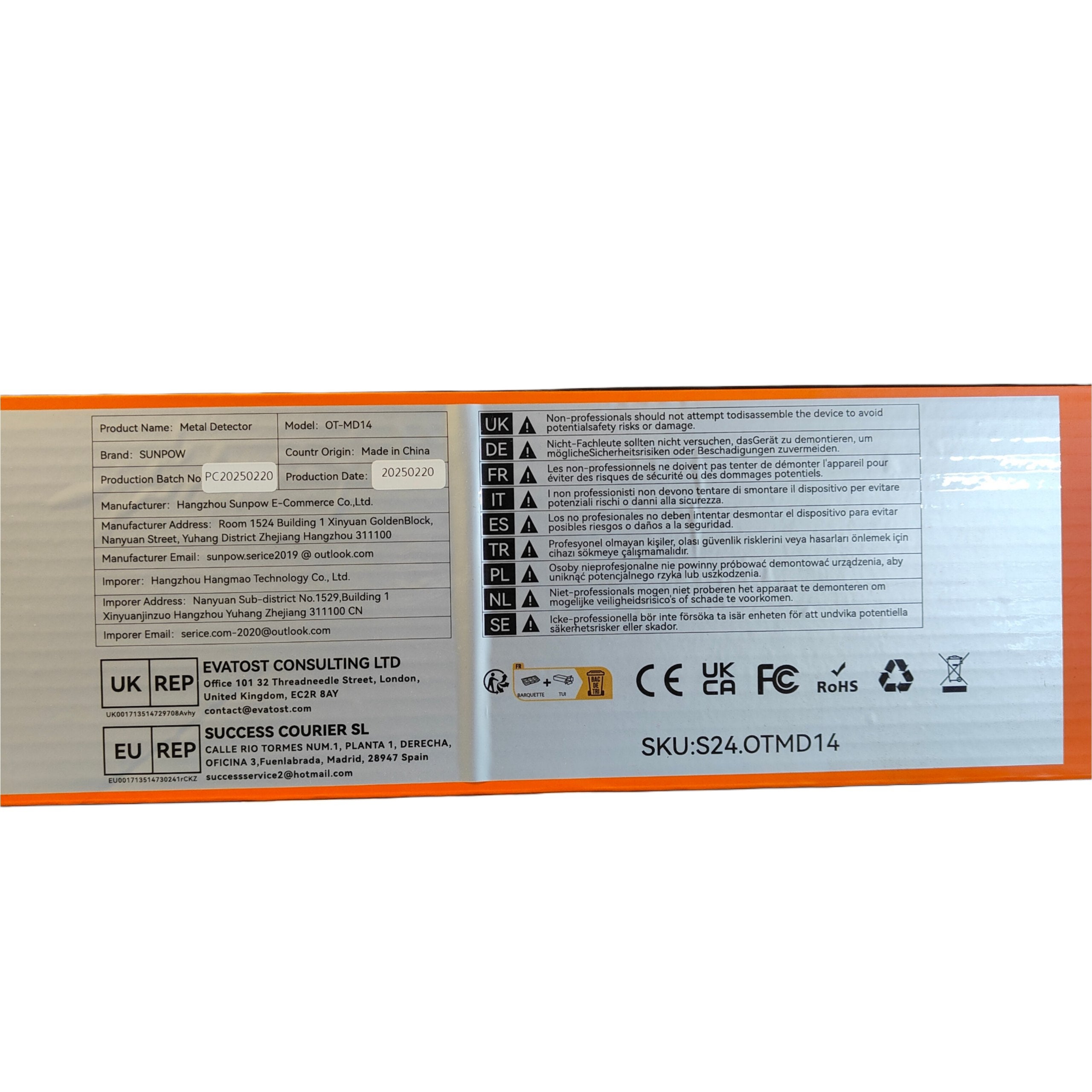 Product label with text and logos on a white background