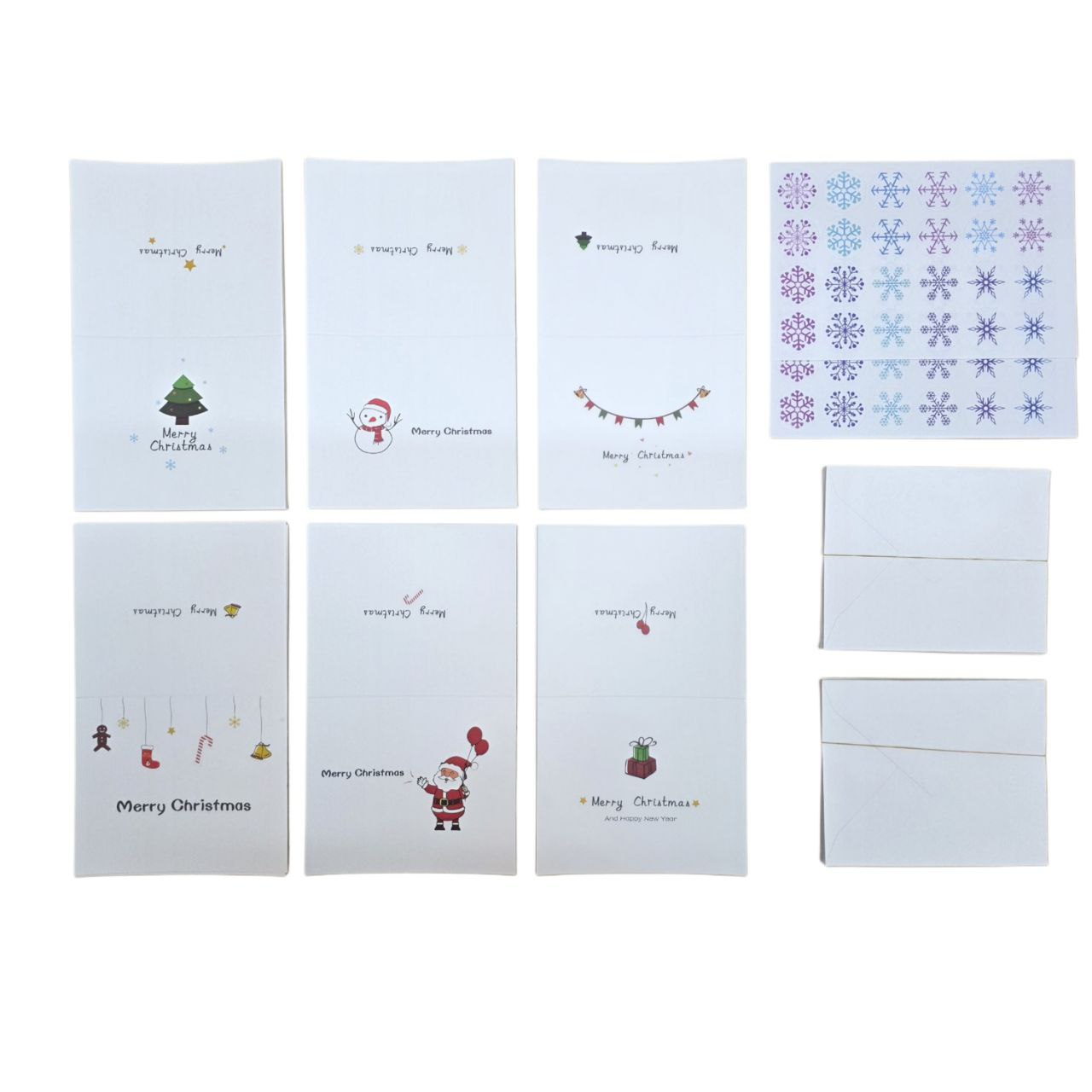 Set of Christmas cards with various designs on a white background