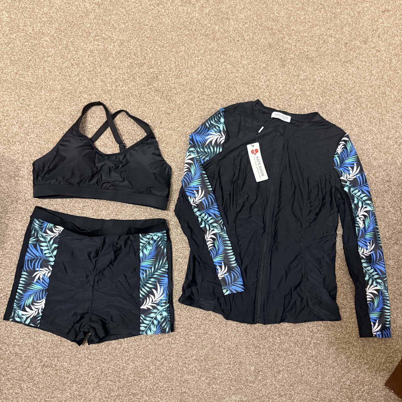 Kate Kasin 3-Piece Swimwear Women’s Set Sun Protection Size L Adjustable