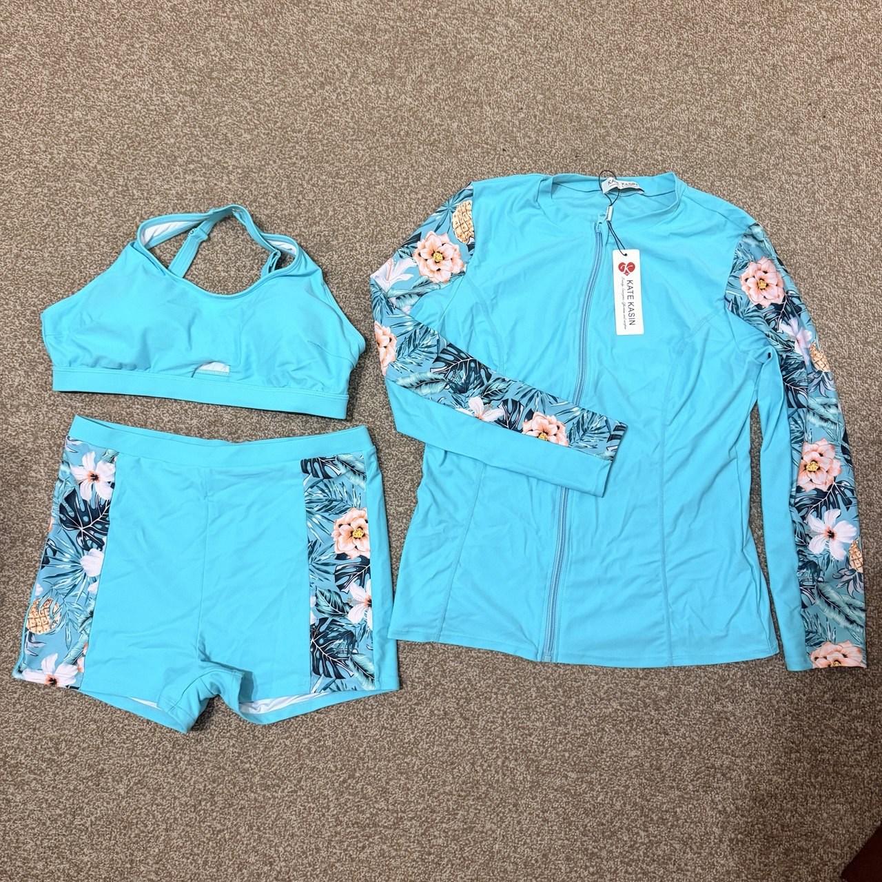 Kate Kasin 3-Piece Swimwear Women’s Set Sun Protection Size L Adjustable