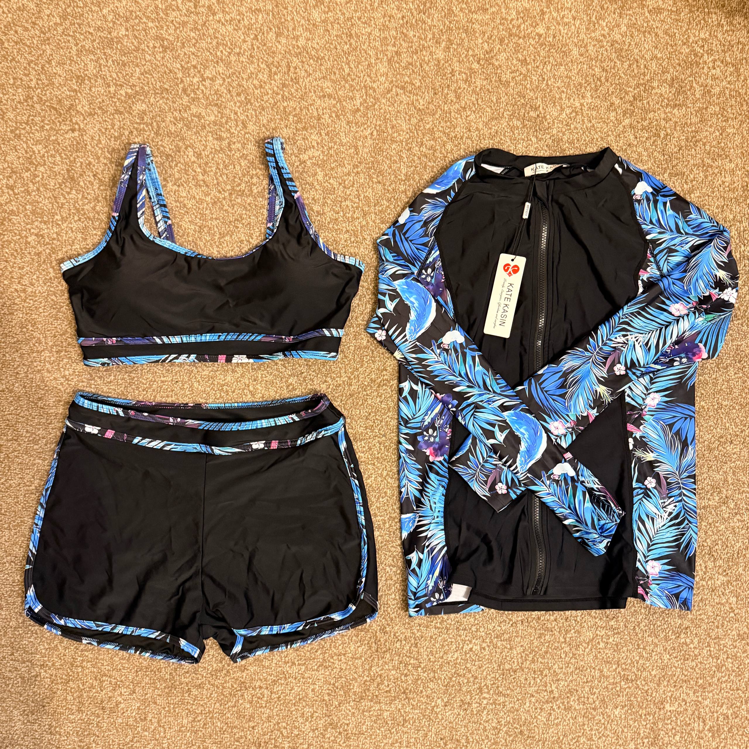 Swimsuit 3-Piece Rash Guard Women’s Bikini Set Size M Black
