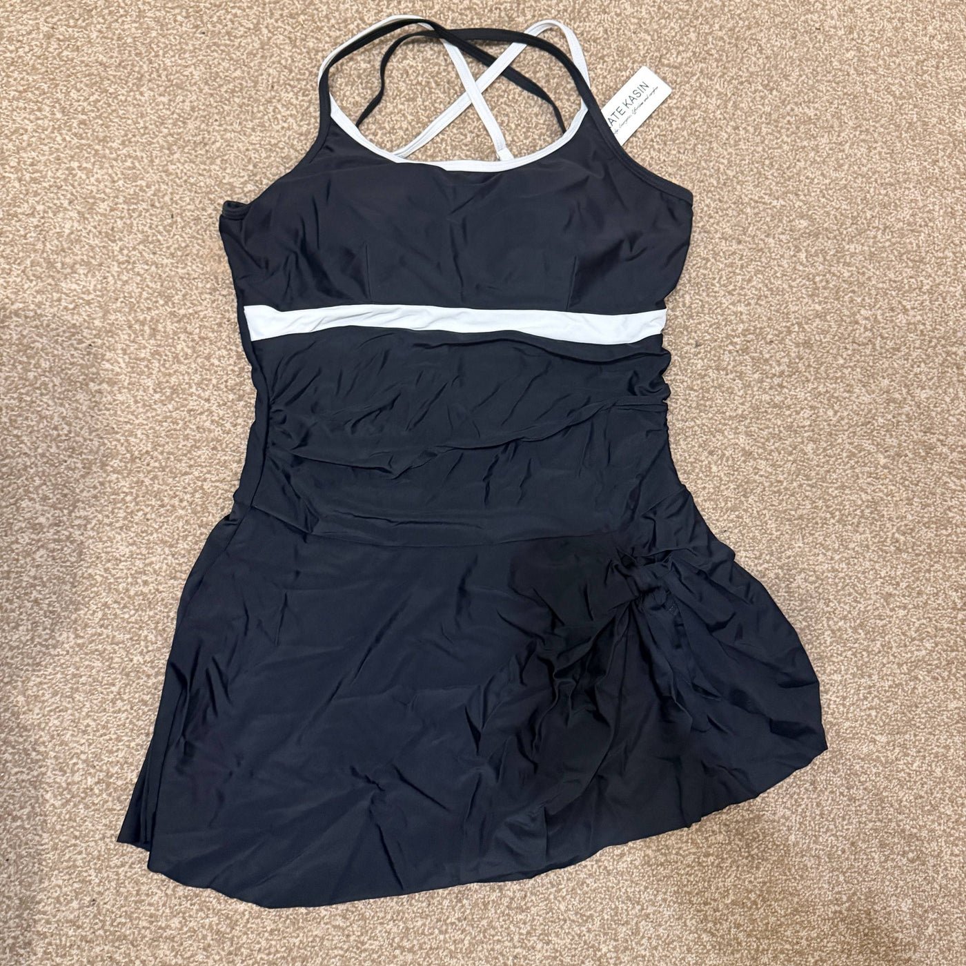 Kate Kasin Women Swimsuit One Piece U-Neck Cross Skirted Size L Black