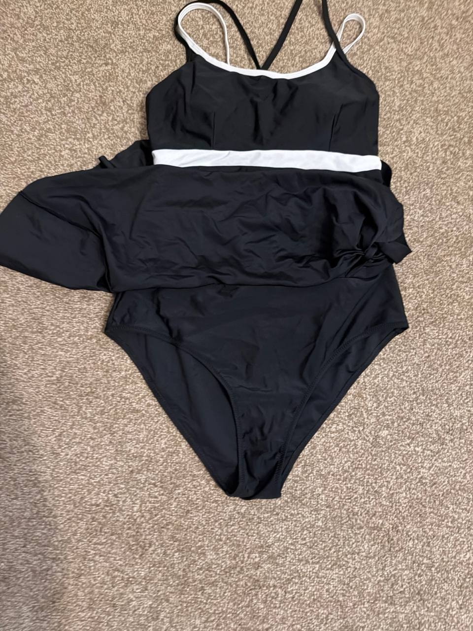 Kate Kasin Women Swimsuit One Piece U-Neck Cross Skirted Size L Black