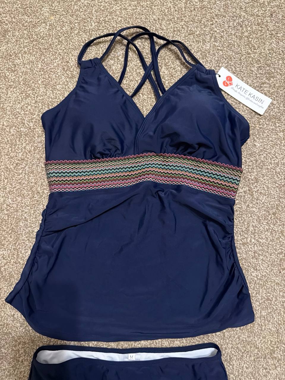 Kate Kasin Women Swimsuit Two Piece Bathing Suit Tummy Control Size M Navy