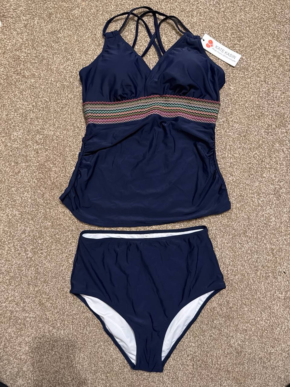 Kate Kasin Women Swimsuit Two Piece Bathing Suit Tummy Control Size M Navy