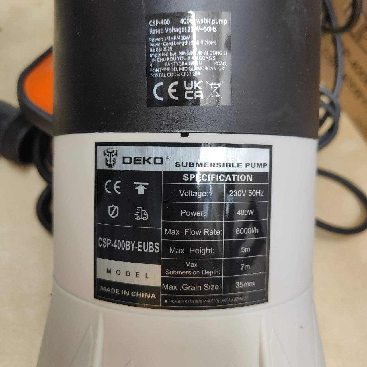 Submersible Water Pump 400W 8000L/h Float Switch Garden Pool DEKO