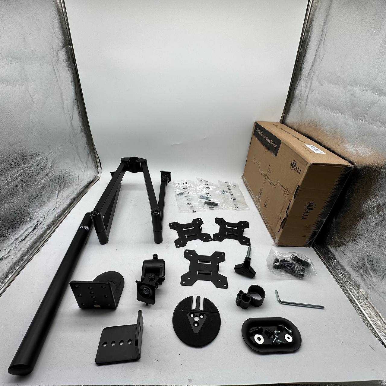 Triple Monitor Mount 13-27 Inch Adjustable Desk Stand VESA 100 Black WALI
