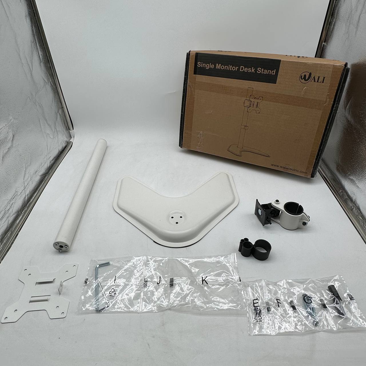 Single Monitor Stand 32 Inch Free Standing Adjustable VESA White WALI