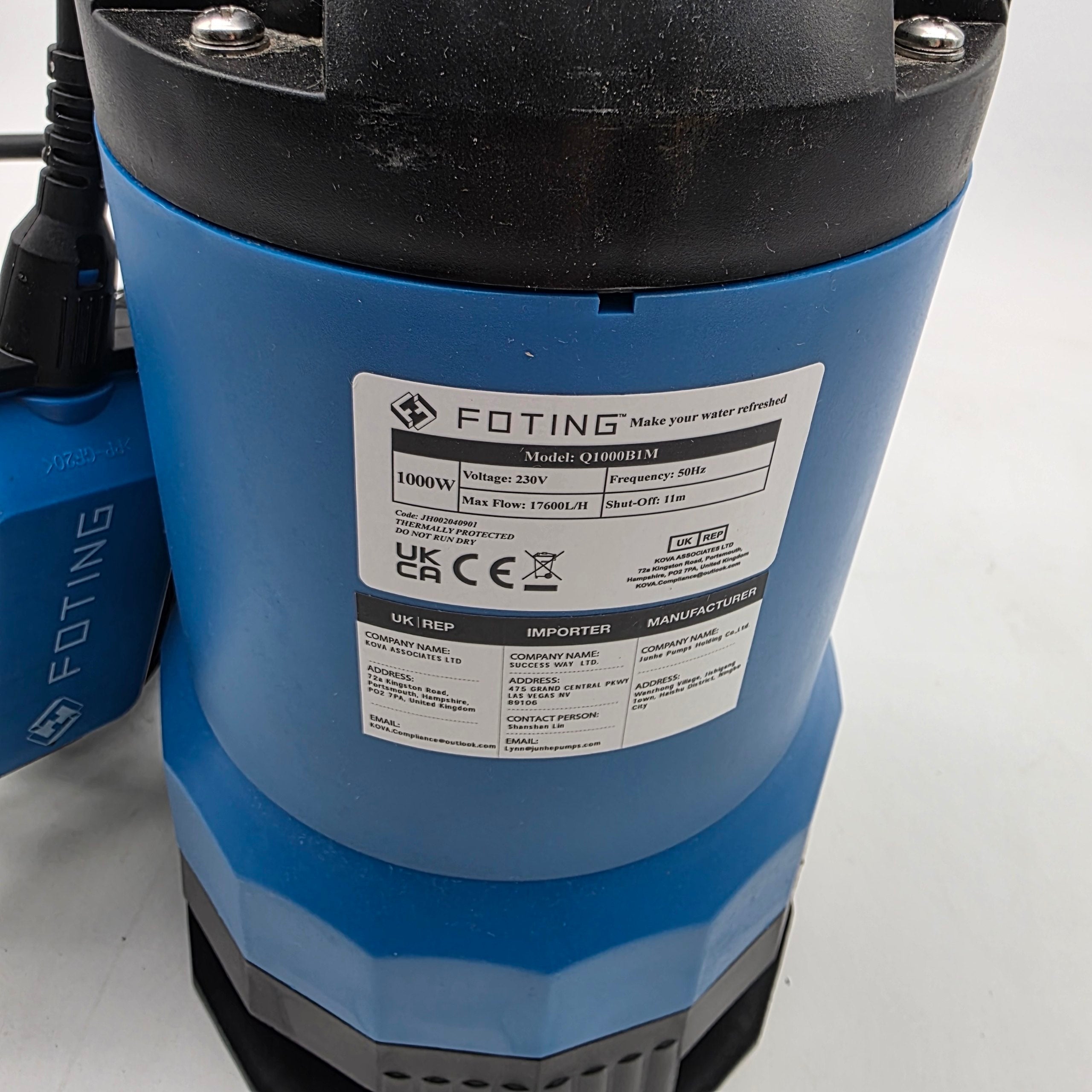 Submersible Water Pump 1000W 17600L/H Float Switch Sump Pump FOTING Electric