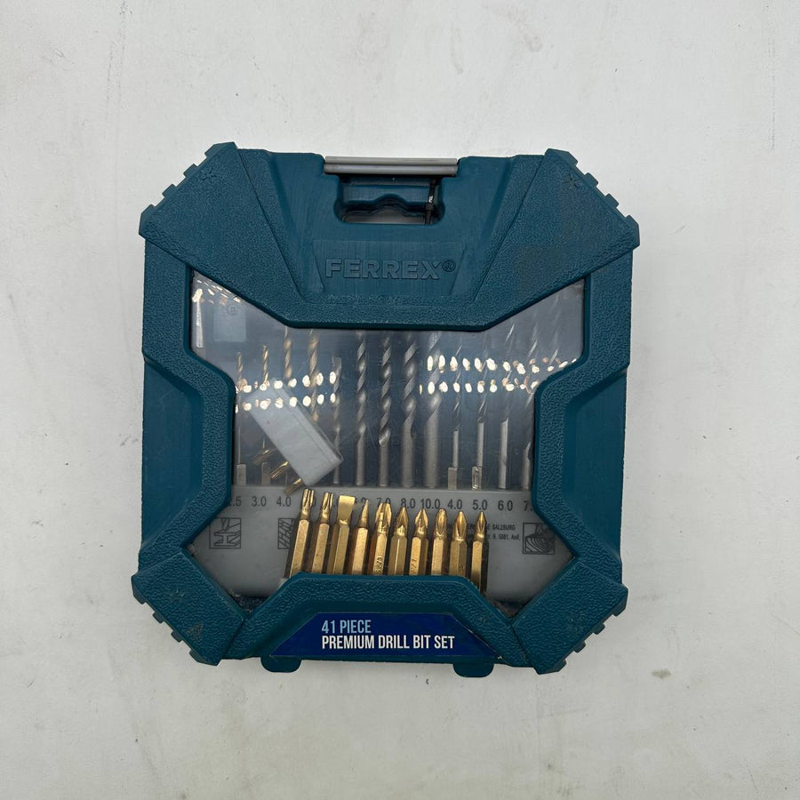 Drill Bit Set 41 Piece Premium Metal Wood Masonry Screwdriver Bits FERREX Case