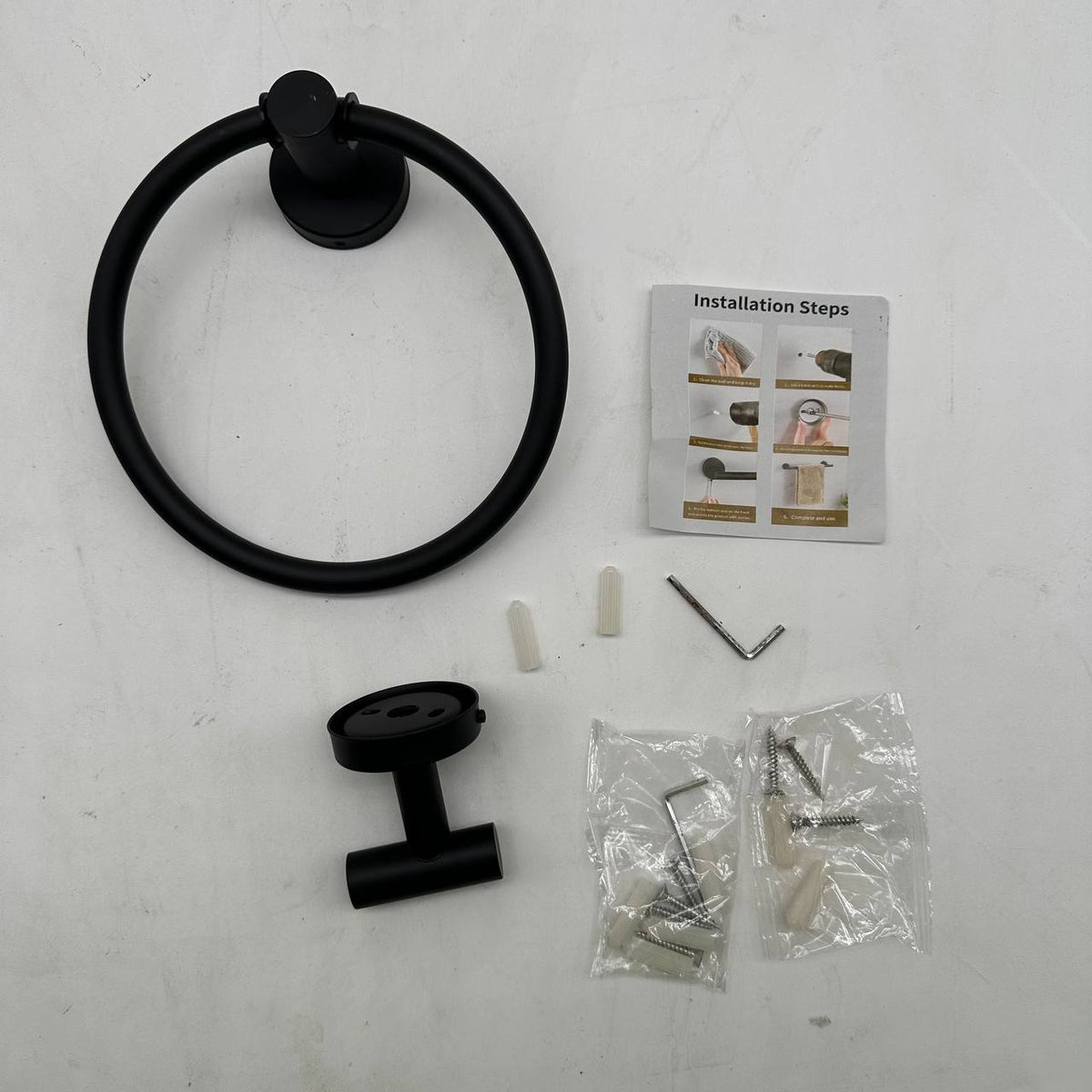 Bathroom Accessory Set Towel Ring Coat Hook 2 Piece Wall Mounted Modern Fittings