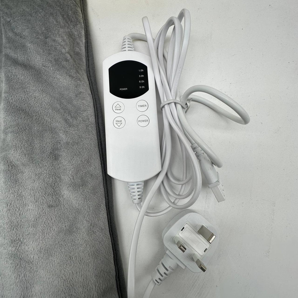Electric Heating Pad 44x44cm Adjustable Heat Timer Soft Grey UK Plug Heated Mat