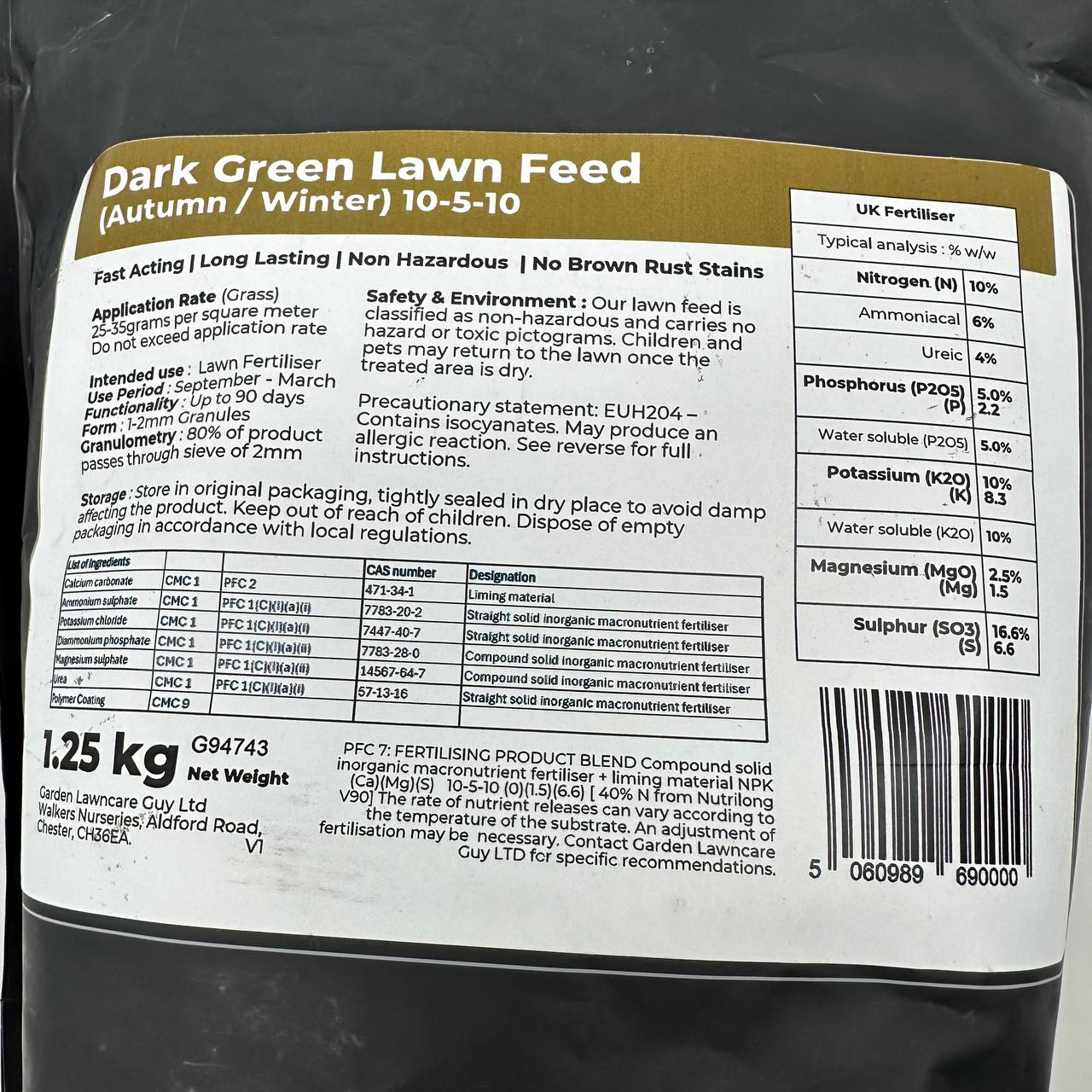Lawn Feed Autumn Winter Grass Fertiliser 1.25kg Dark Green Lawn Treatment Garden