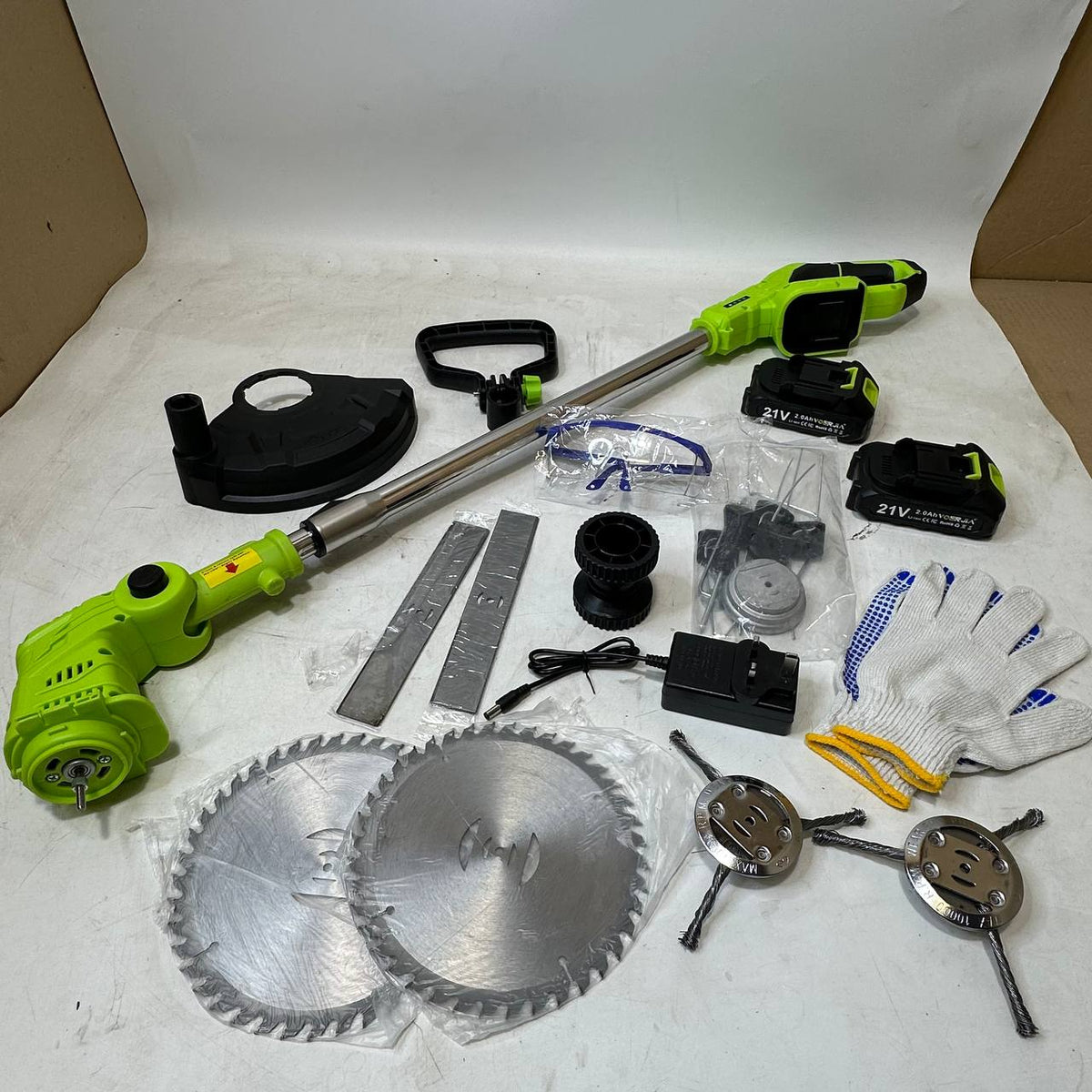 Cordless Brush Cutter Lawn Mower 2x2000mAh Batteries 6 Metal Blades VOERJIA Garden