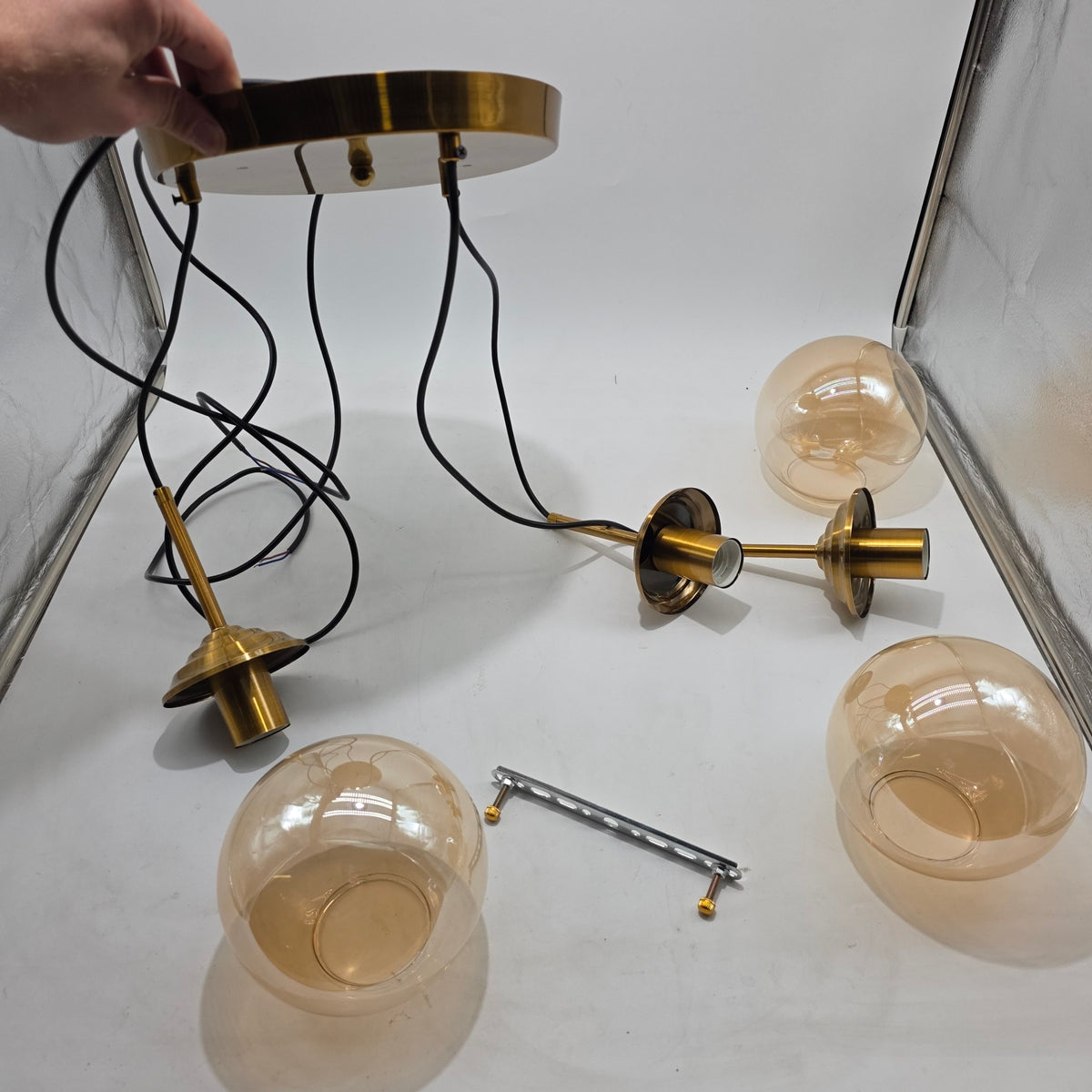 3 Light Pendant Light Amber Glass Globe Brass Vintage Ceiling Lamp E27 HJXDtech