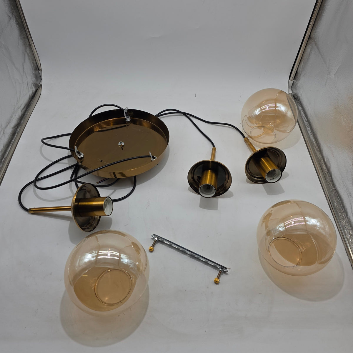 3 Light Pendant Light Amber Glass Globe Brass Vintage Ceiling Lamp E27 HJXDtech