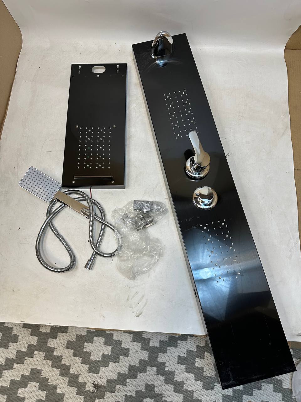 LED Shower Panel Black Rainfall Waterfall Spa Column Dual Mixer Tower