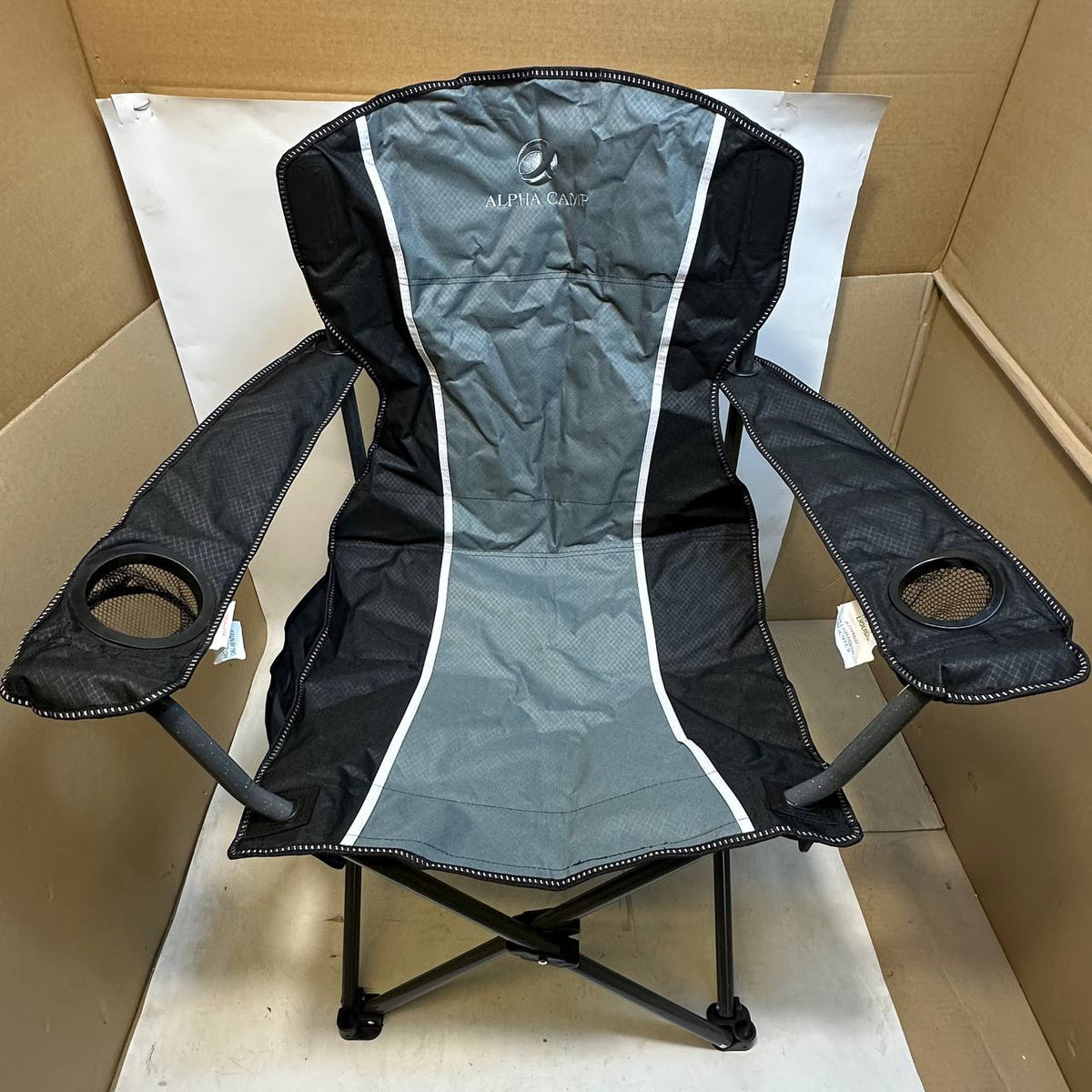 Camping Chair Heavy Duty Folding Outdoor Chair Adults Grey ALPHA CAMP Portable