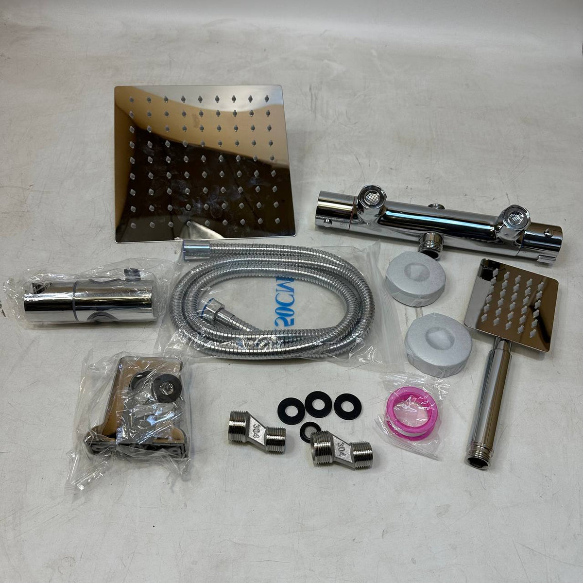 Thermostatic Shower Mixer Set Square Rainfall Head Handheld Chrome Bathroom Kit