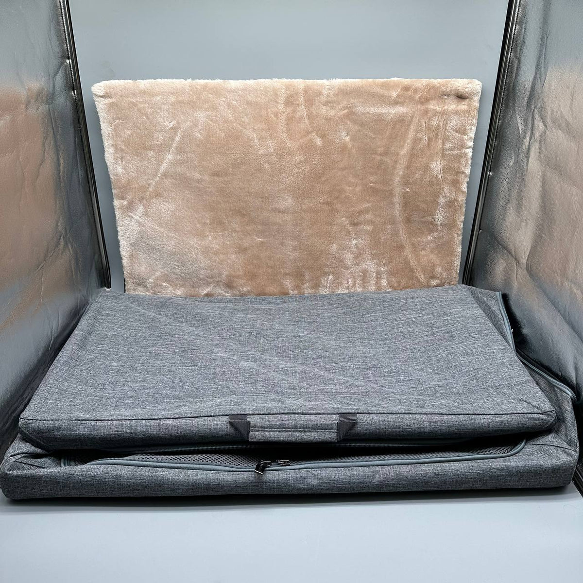 Portable Dog Crate 76x50x49cm Foldable Soft Pet Carrier Mesh Doors Grey Petsfit