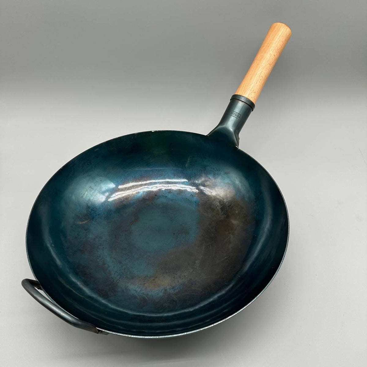 Carbon Steel Wok 34cm Pre Seasoned Flat Bottom Blue Stir Fry Pan YOSUKATA