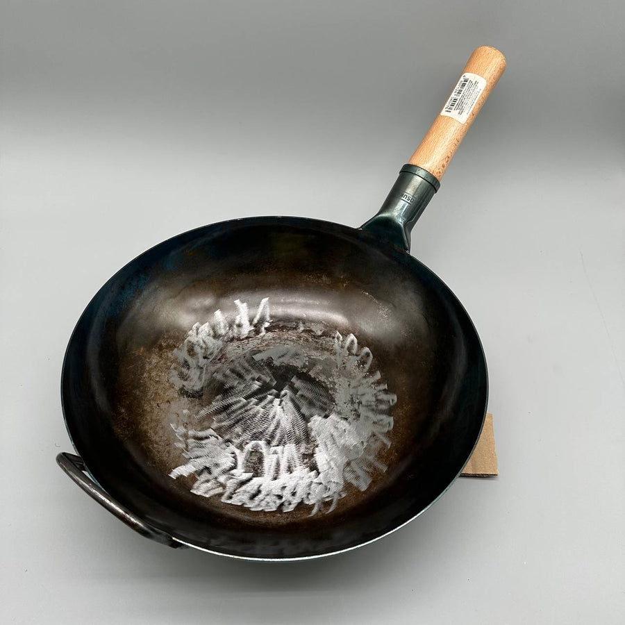 Carbon Steel Wok 34cm Pre Seasoned Flat Bottom Blue Stir Fry Pan YOSUKATA