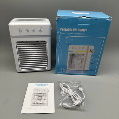 Portable Air Cooler Mini USB Fan 3 Speed Timer LED Light Desktop Cooling White