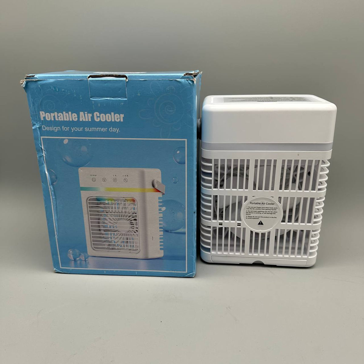 Portable Air Cooler Mini USB Fan 3 Speed Timer LED Light Desktop Cooling White