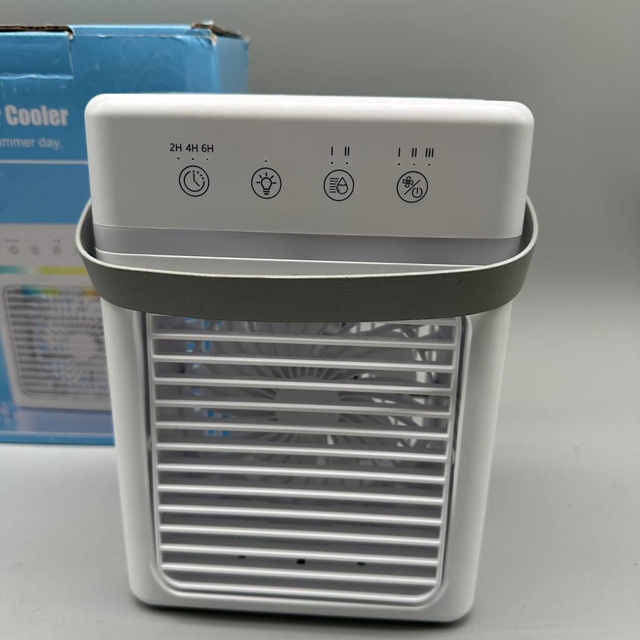Portable Air Cooler Mini USB Fan 3 Speed Timer LED Light Desktop Cooling White